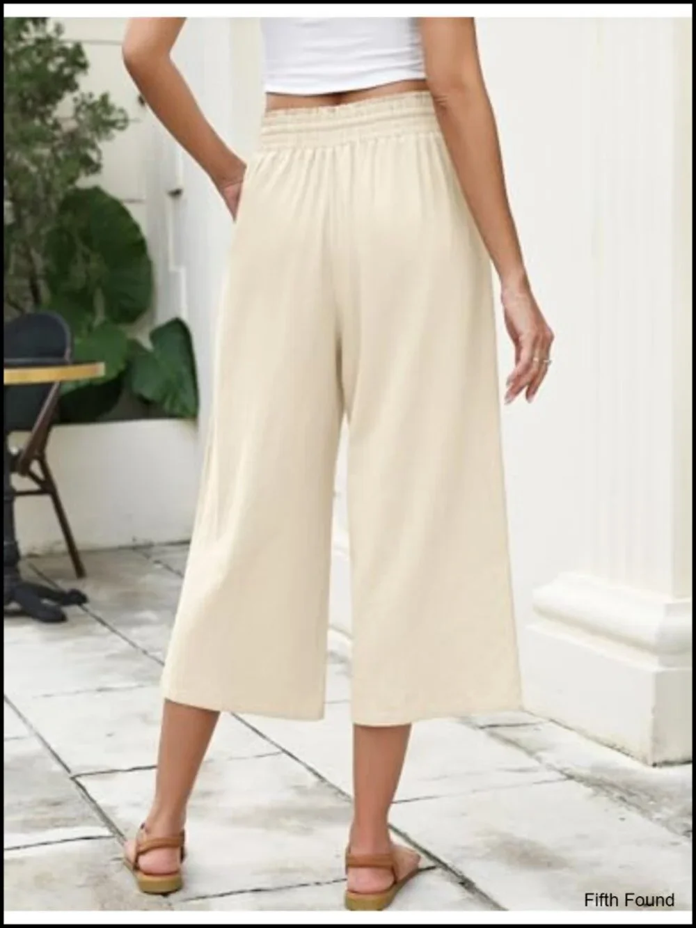 Linen Blend Capri Pants Wide Leg Drawstring Elastic Waist Casual Cropped